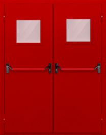 Фото двери «Двупольная со стеклопакетом и антипаникой (красная)» в Краснодару
